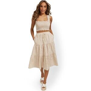 Lena Tiered Gingham Midi Skirt Women's Size small
